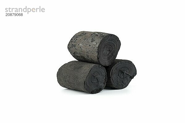 Natural wood charcoal isolated on white background. Pile of coal isolated on white background