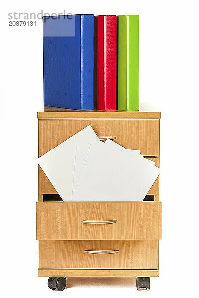 Filing cabinet and folders isolated over white background