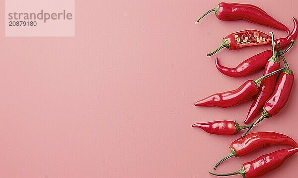 Top view of colorful peppers on a pink background AI generated