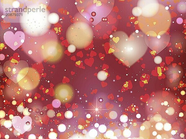 Heart blurred lights on colorfull background  Background with beautiful pink hearts  Hearts texture background