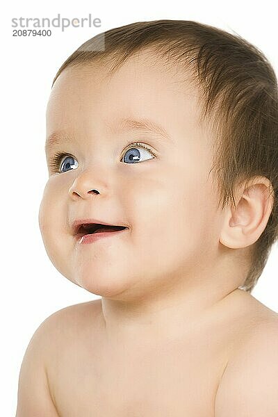 The blue-eyed baby  close-up. Isolated on white