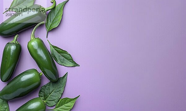 Top view of a jalapeno peppers arranged on a pastel purple background AI generated