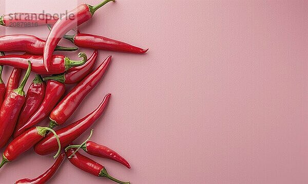 Top view of colorful peppers on a pink background AI generated