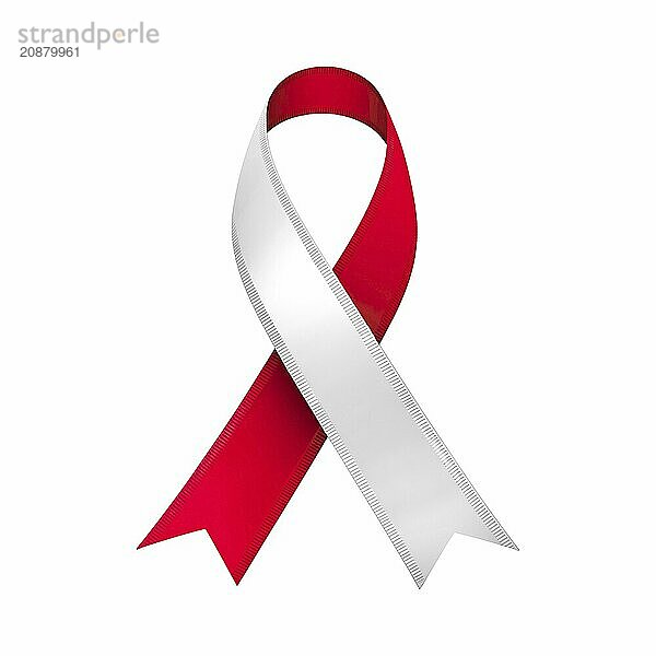 Red and white ribbon over a transparent background. Symbol of aplastic anemia and tuberculosis awareness. AI generated