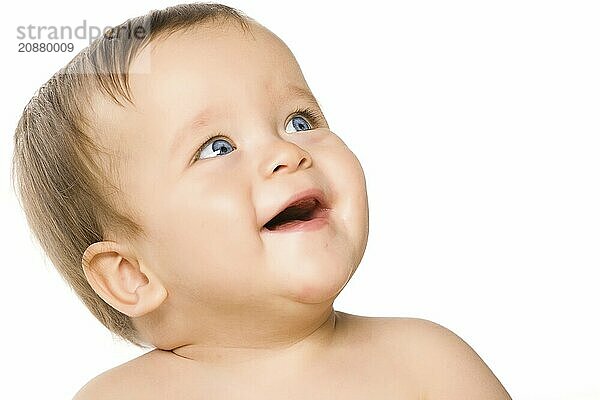 The blue-eyed baby  close-up. Isolated on white