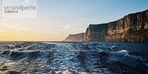 Dramatic view of lush undulating cliffs with breaking ocean waves  AI generated