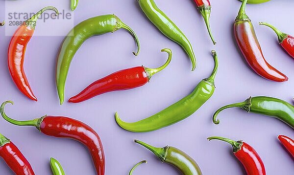 Top view of colorful peppers on a purple background AI generated