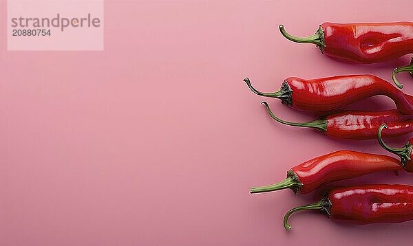 Top view of colorful peppers on a pink background AI generated