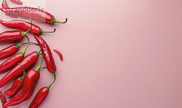 Top view of colorful peppers on a pink background AI generated