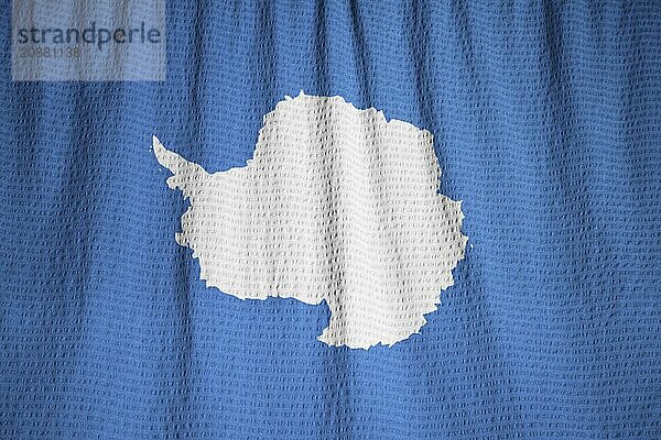 Closeup of Ruffled Antarctica Flag  Antarctica Flag Blowing in Wind