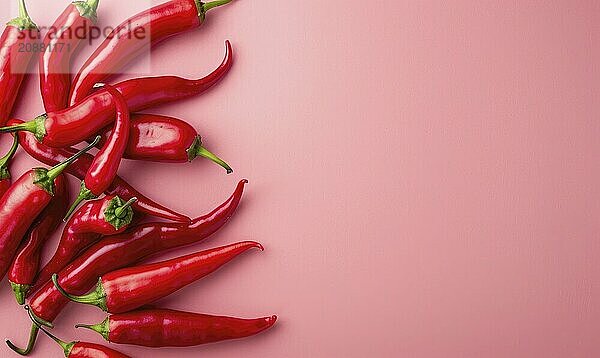 Top view of colorful peppers on a pink background AI generated