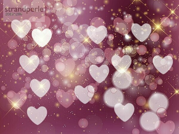 Heart blurred lights on colorfull background  Background with beautiful pink hearts  Hearts texture background