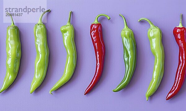 Top view of colorful peppers on a purple background AI generated