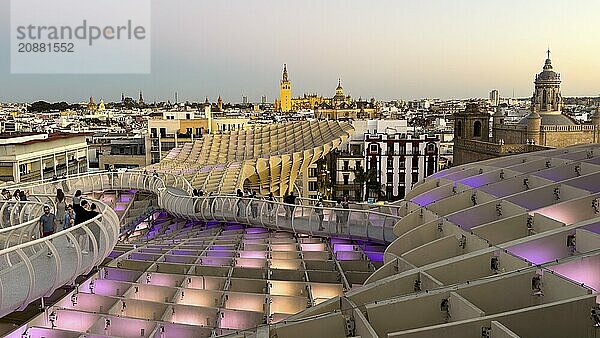 View from the Metropol Parasol in the evening  Setas de Sevilla  Sevilla  Andalusia  Spain  Europe