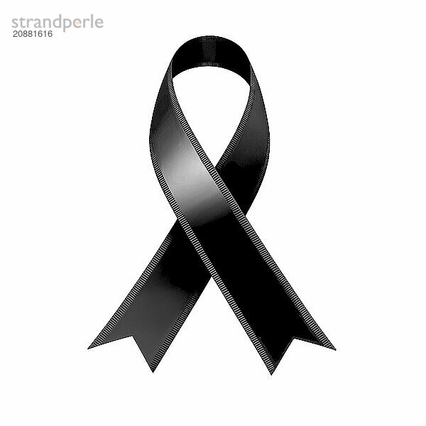 Black ribbon over a transparent background. Symbol of melanoma  grief  and sleep disorders. AI generated