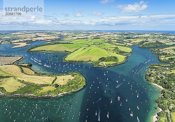 Salcombe and Mill Bay over Kingsbridge Estuary from a drone  Batson Creek  Southpool Creek  Devon  England  United Kingdom  Europe