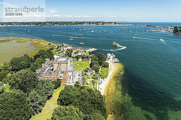 Brownsea Castle on Brownsea Island from a drone  Poole  Dorset  England  United Kingdom  Europe