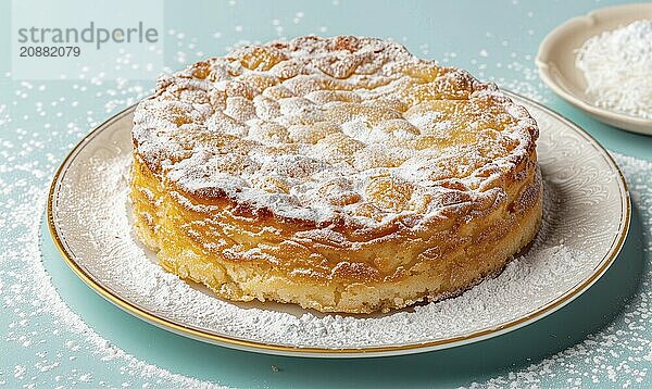 Italian torta di riso on a light blue background  rich AI generated