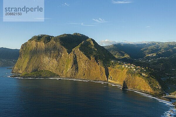 Penha dAguia Mountain and Atlantic Ocean at Sunrise. Aerial View. Madeira  Portugal  Europe