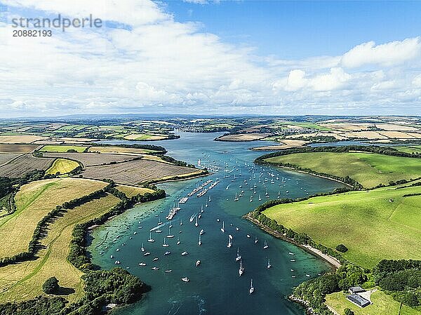 Salcombe and Mill Bay over Kingsbridge Estuary from a drone  Batson Creek  Southpool Creek  Devon  England  United Kingdom  Europe