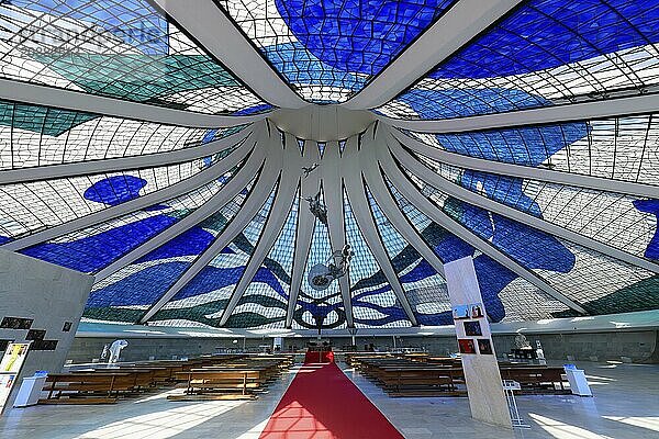 Interior of Roman Cathedral of Brasilia or Metropolitan Cathedral of Our Lady of Aparecida  designed by Oscar Niemeyer  World Heritage Site  Brasilia  Federal district  Brazil  South America