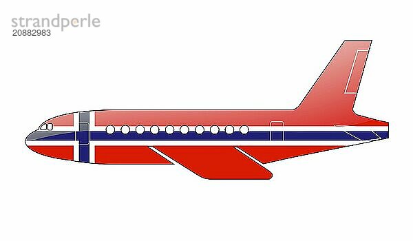 The Norwegian flag painted on the silhouette of a aircraft. glossy illustration