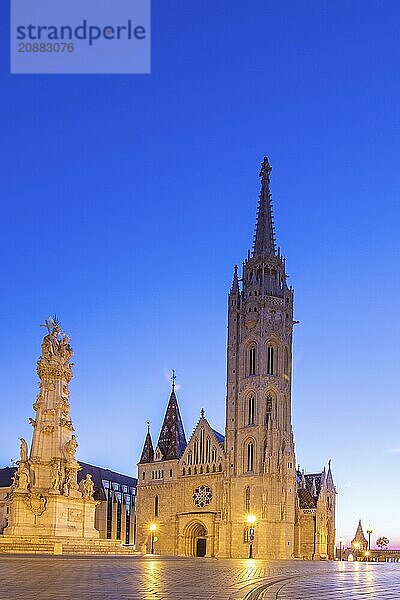 Old historic fortress and church at sunrise. City panorama at dusk. View of the Danube Fishermens Bastion  Halászbástya  Budapest  Hungary  Europe