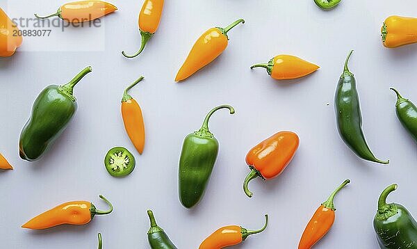 Top view of colorful peppers on a purple background AI generated