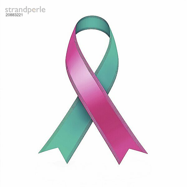 Pink and teal ribbon over a transparent background. Symbol of hereditary and gynecologic cancers awareness. AI generated