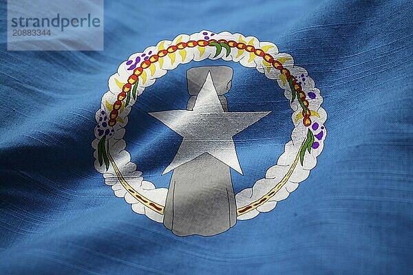 Closeup of Ruffled Northern Mariana Islands Flag  Northern Mariana Islands Flag Blowing in Wind