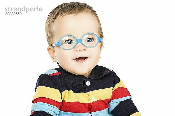 Child with glasses  close-up. Isolated on white