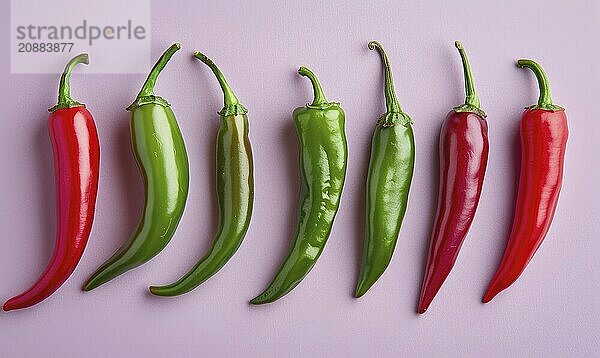 Top view of colorful peppers on a purple background AI generated