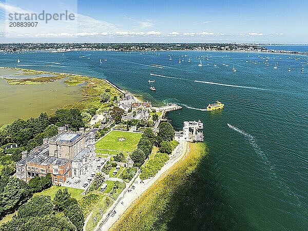 Brownsea Castle on Brownsea Island from a drone  Poole  Dorset  England  United Kingdom  Europe