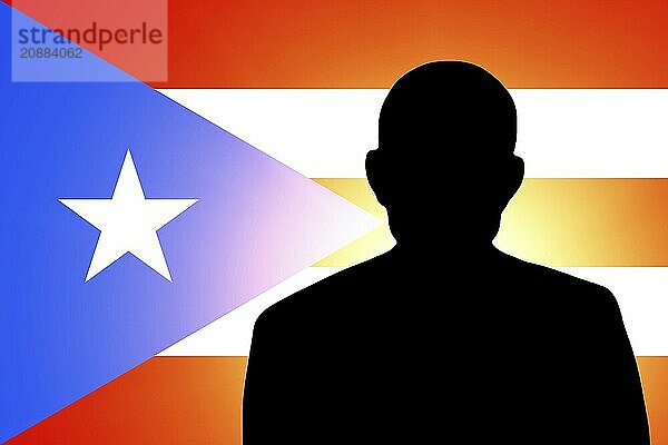 The Puerto Rico flag and the silhouette of an unknown man and the silhouette of an unknown man