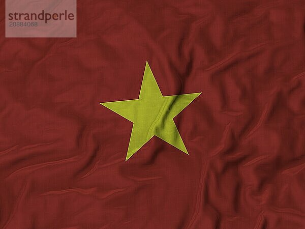 The flag of Vietnam with a red background and a large yellow star in the center  Fabric Ruffled Flag Background