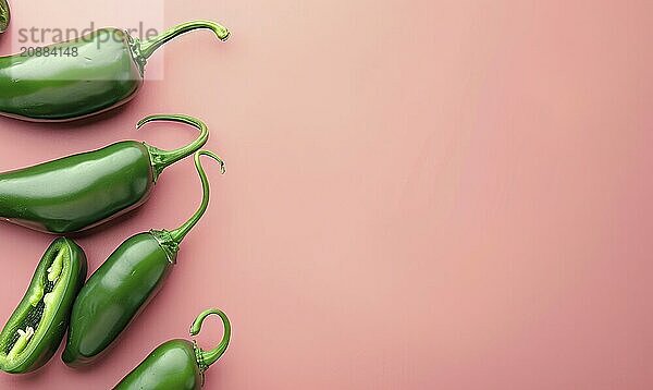 Top view of colorful peppers on a pink background AI generated