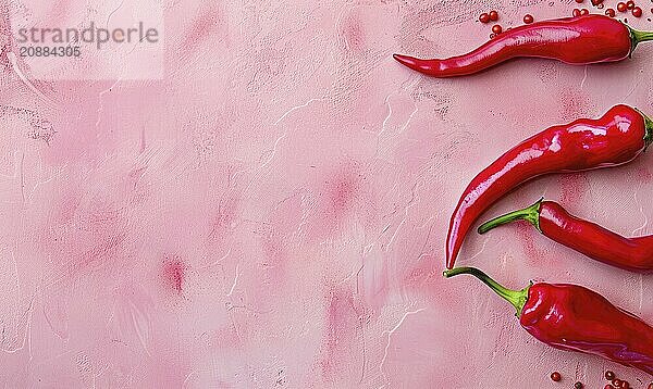 Top view of a hot peppers placed on a pink background AI generated