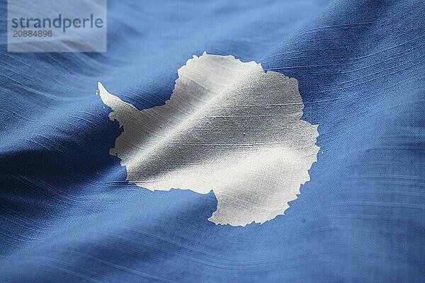 Closeup of Ruffled Antarctica Flag  Antarctica Flag Blowing in Wind