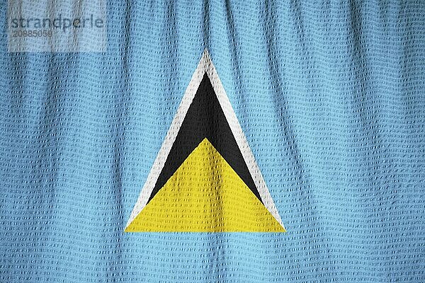 Closeup of Ruffled Saint Lucia Flag  Saint Lucia Flag Blowing in Wind