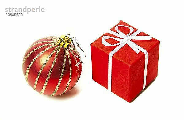 Christmas toys and gifts. Isolated on white