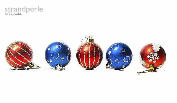 Christmas red and blue toys  Isolated on white