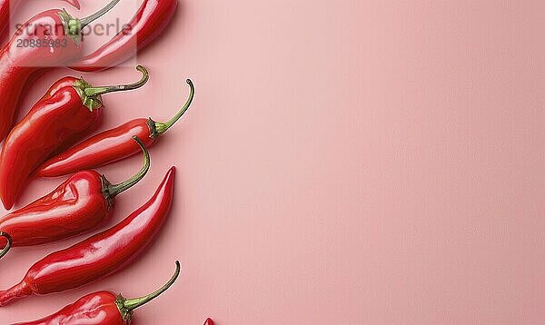 Top view of colorful peppers on a pink background AI generated