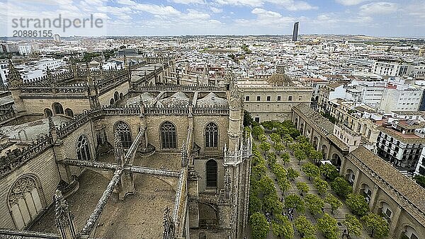 View from the Giralda  Seville Cathedral  Catedral de Santa Maria de la Sede  Seville  Andalusia  Spain  Europe