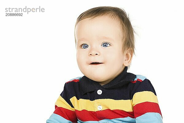 The blue-eyed baby  close-up. Isolated on white