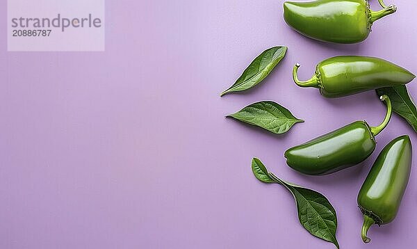 Top view of a jalapeno peppers arranged on a pastel purple background AI generated