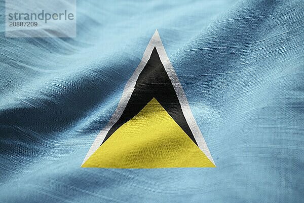 Closeup of Ruffled Saint Lucia Flag  Saint Lucia Flag Blowing in Wind