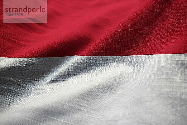 Closeup of Ruffled Indonesia Flag  Indonesia Flag Blowing in Wind