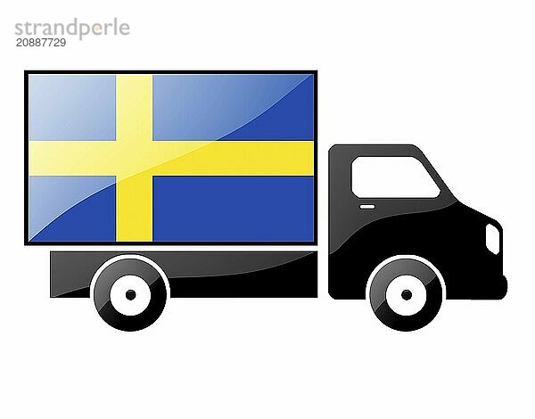 The Swedish flag painted on the silhouette of a truck. glossy illustration