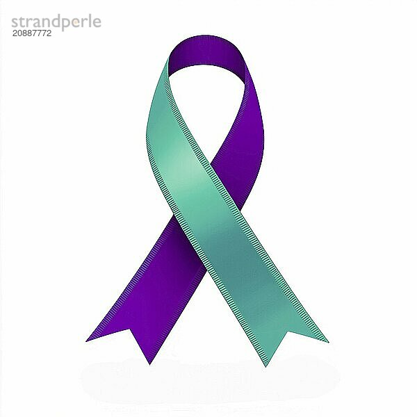 Teal and purple ribbon over a transparent background. Symbol of sexual assault awareness and suicide prevention. AI generated