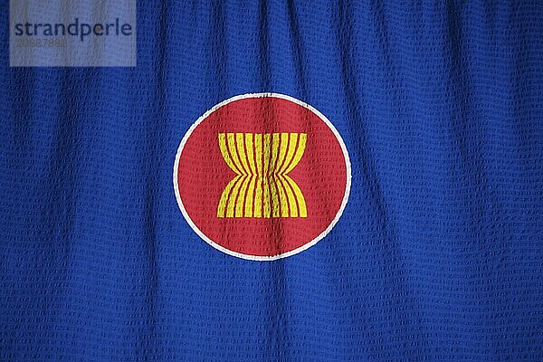 Closeup of Ruffled Association of Southeast Asian Nations Flag  ASEAN Flag Blowing in Wind